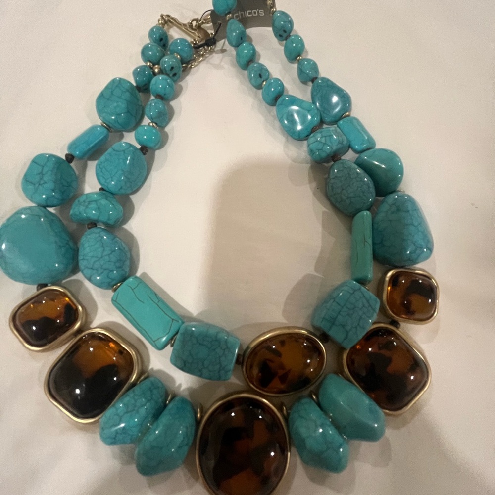Chico's Blue and Brown Double Strand Necklace